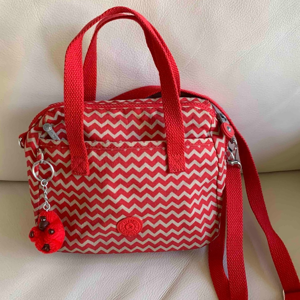 Kipling Red and White Chevron Crossbody Bag
